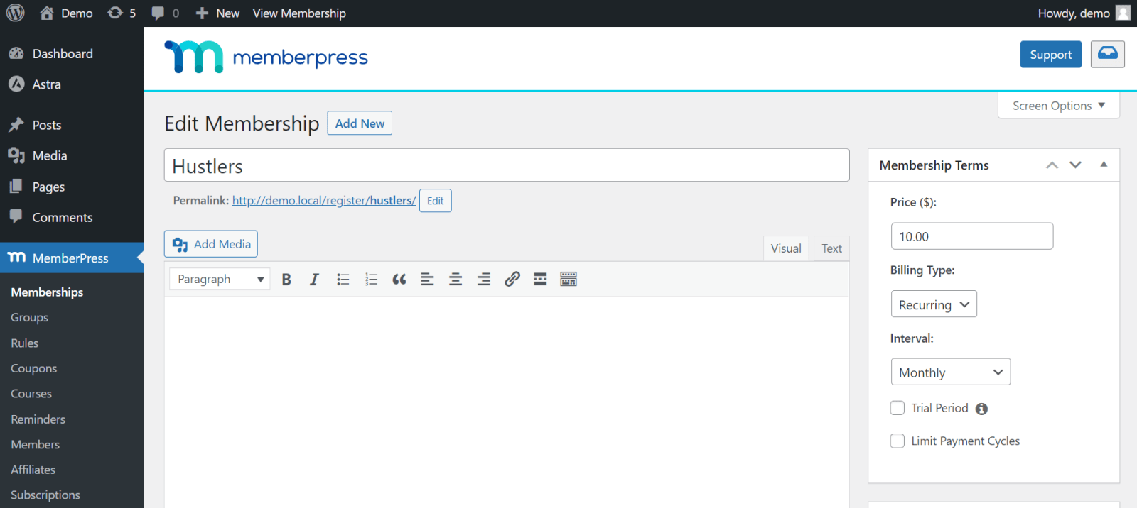 MemberPress Edit Membership