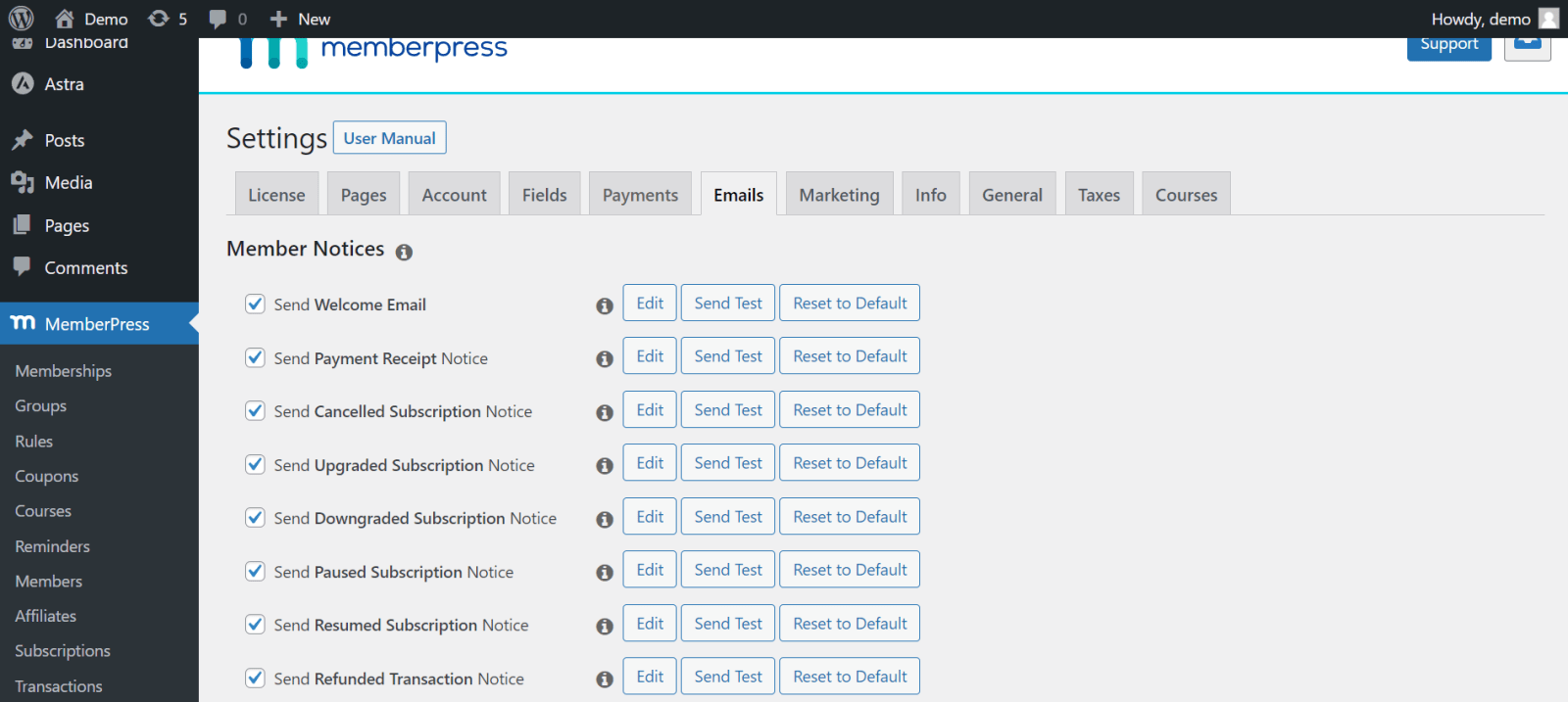 MemberPress Settings Email