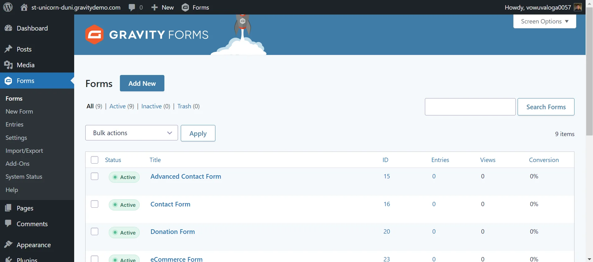 Gravity Forms - Manage Forms