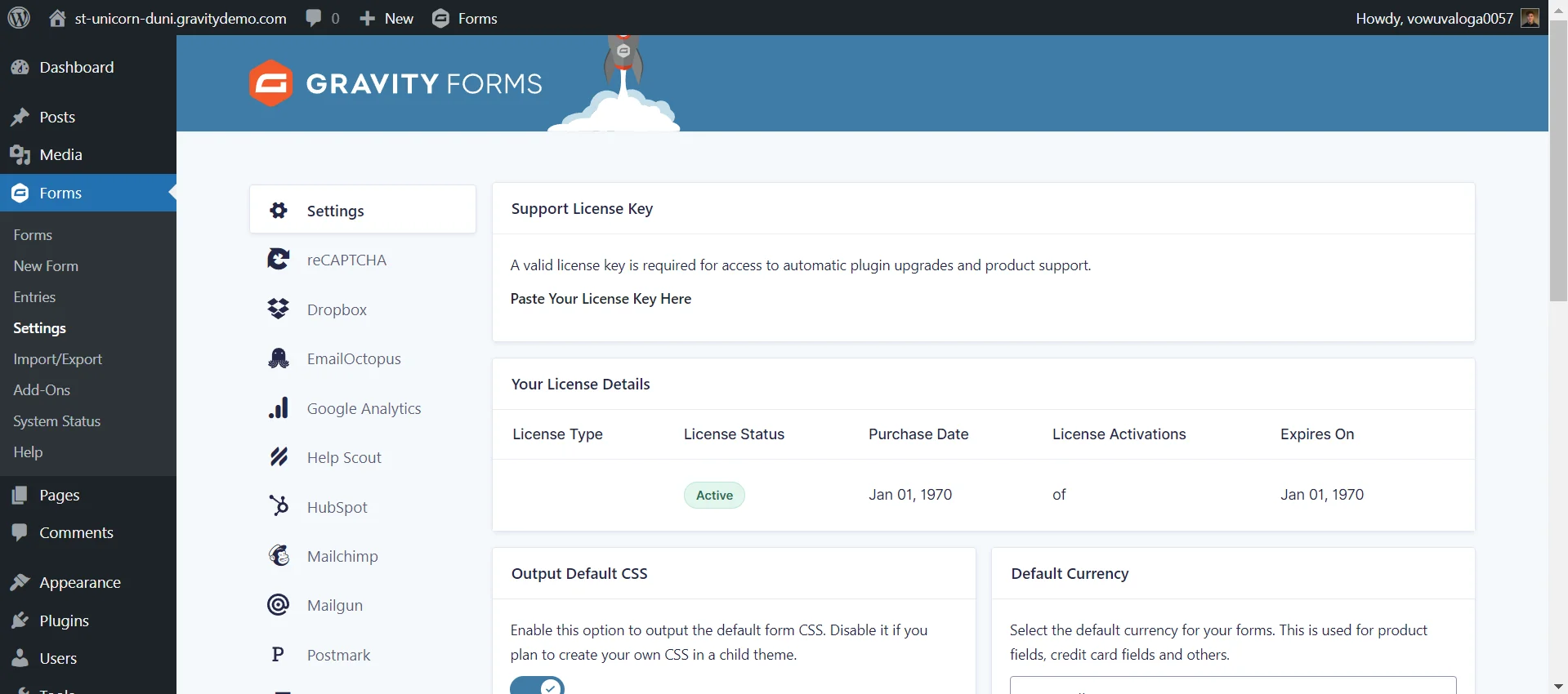 Gravity Forms - Settings