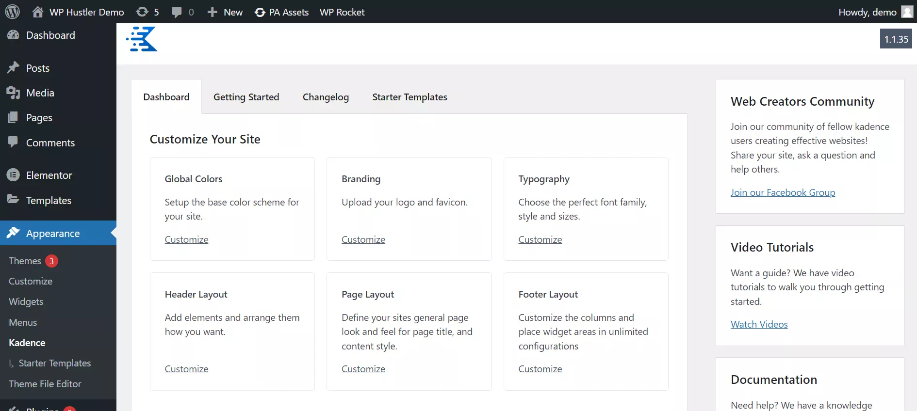 Kadence WP Dashboard