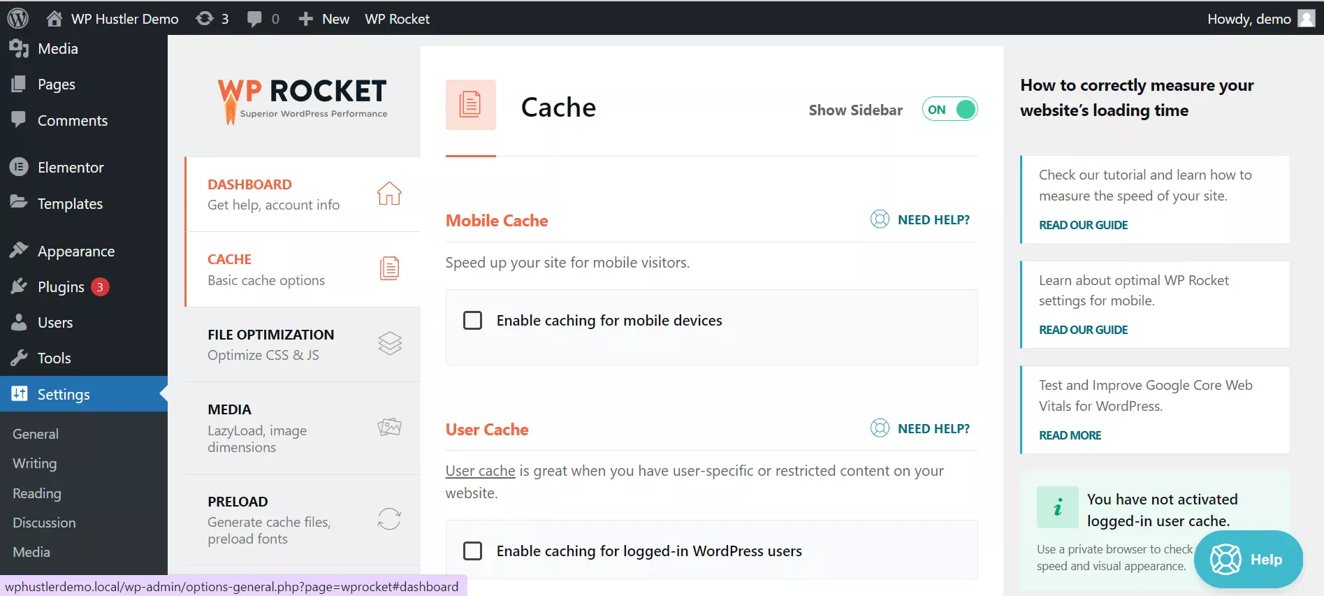 WP Rocket Cache Settings