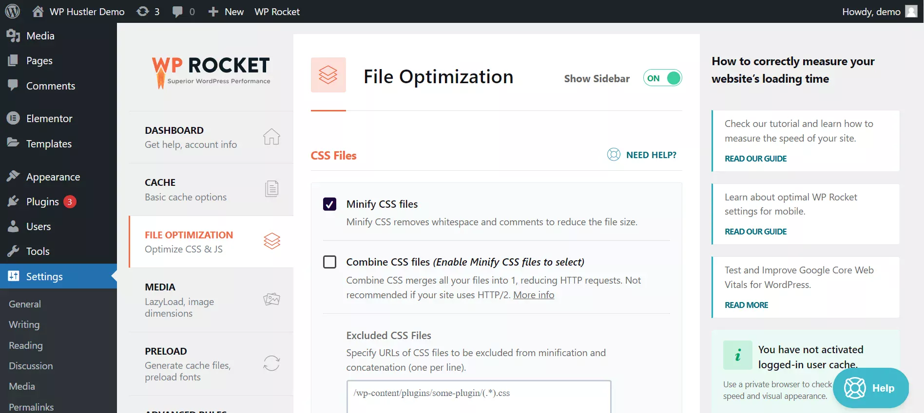 WP Rocket File Optimization Settings