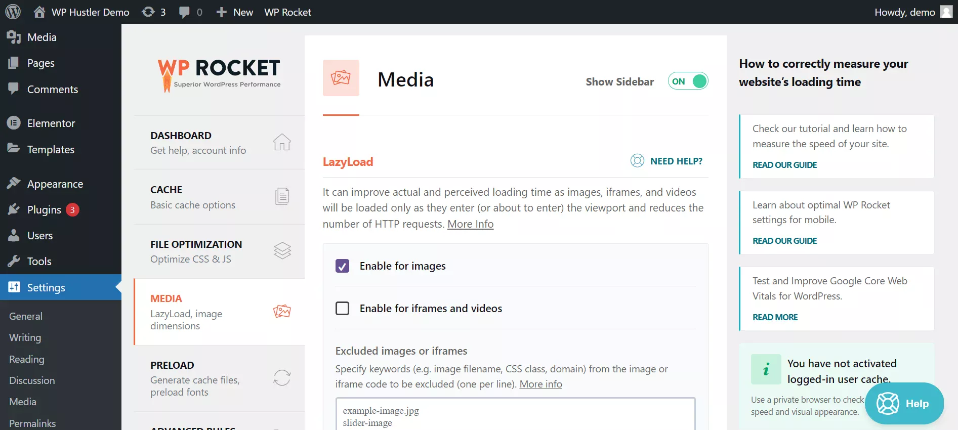 WP Rocket Media Settings