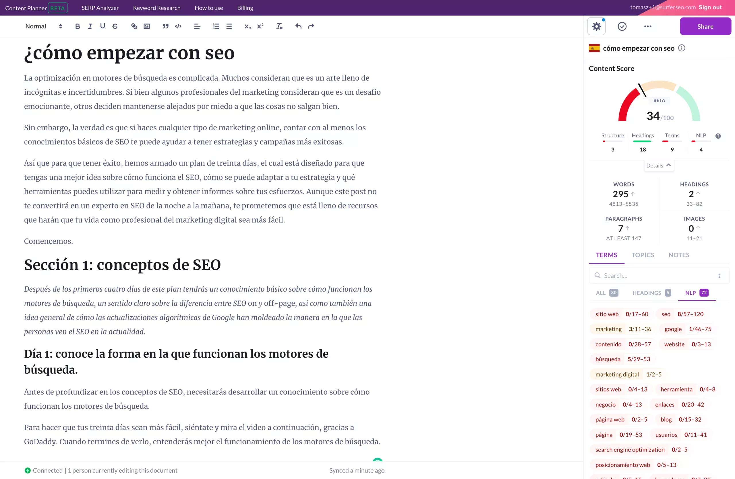 SurferSEO Content editor