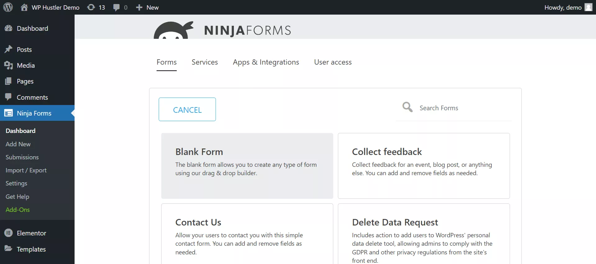 Ninja Forms - Add new form