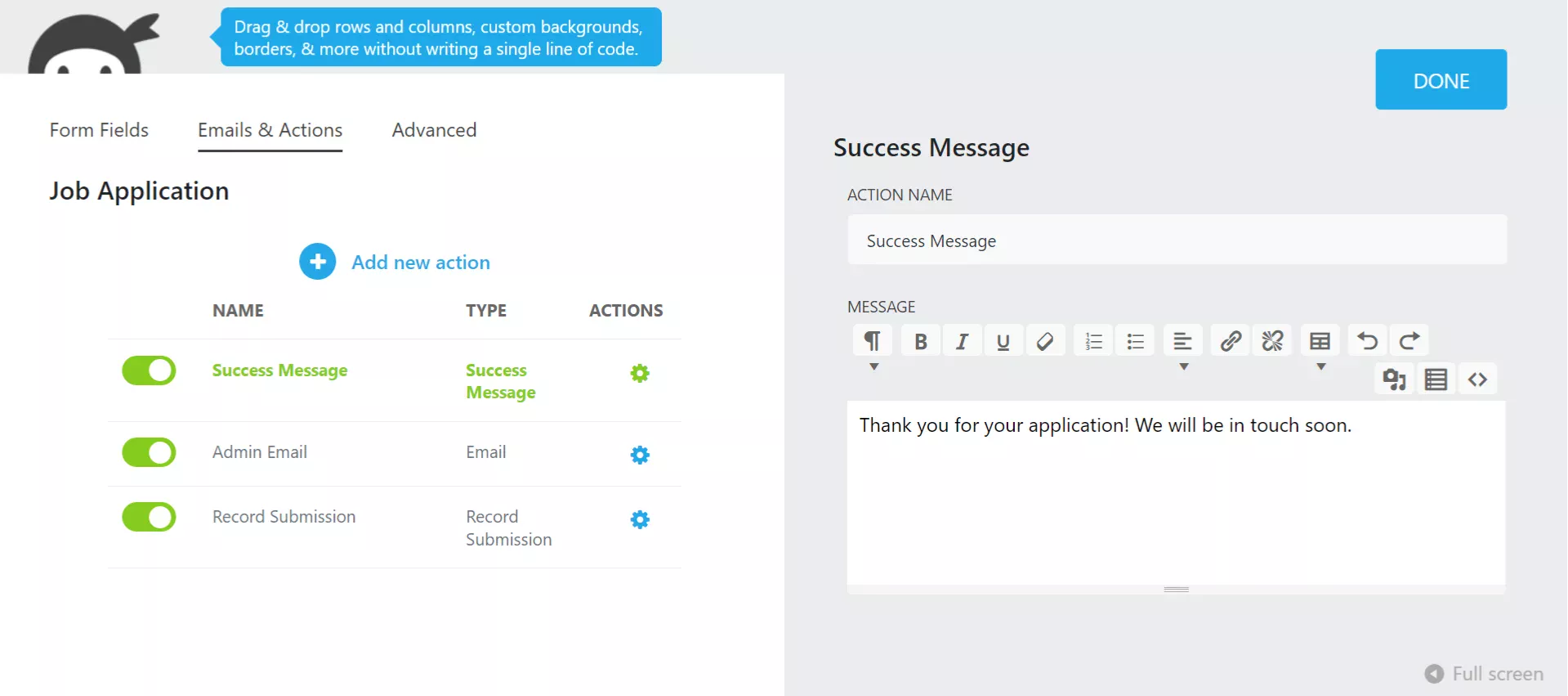 Ninja Forms - Form emails actions